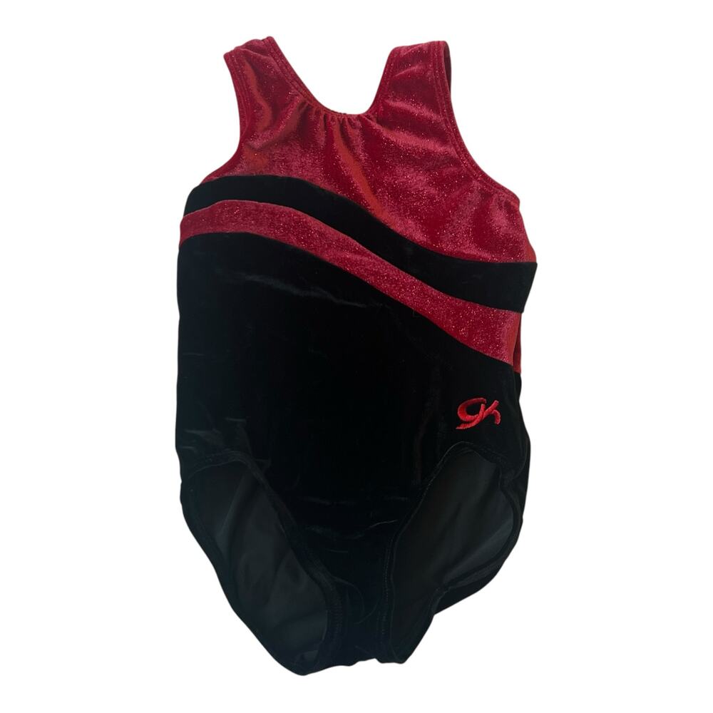 GK gymnastics competition leotard velvet shimmer red and black size CM medium